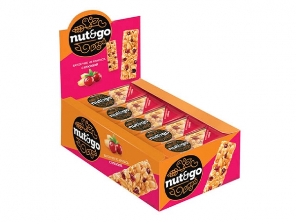 Батончик Nut&Go с арахисом и клюквой, 42 г (упаковка 18 шт.)