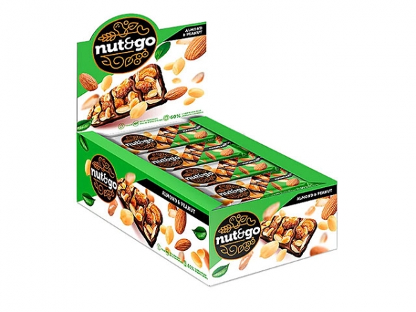 «Nut&Go», батончик Almond & peanut, 36 г (упаковка 18 шт.)